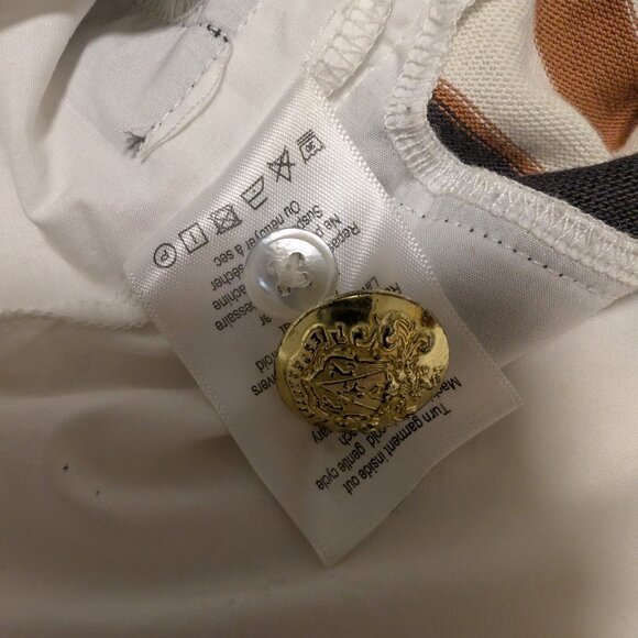 Veronica Beard Bertie Layered Top L - Charcoal/Tan/White Stripes, Gold Buttons - Picture 11 of 12